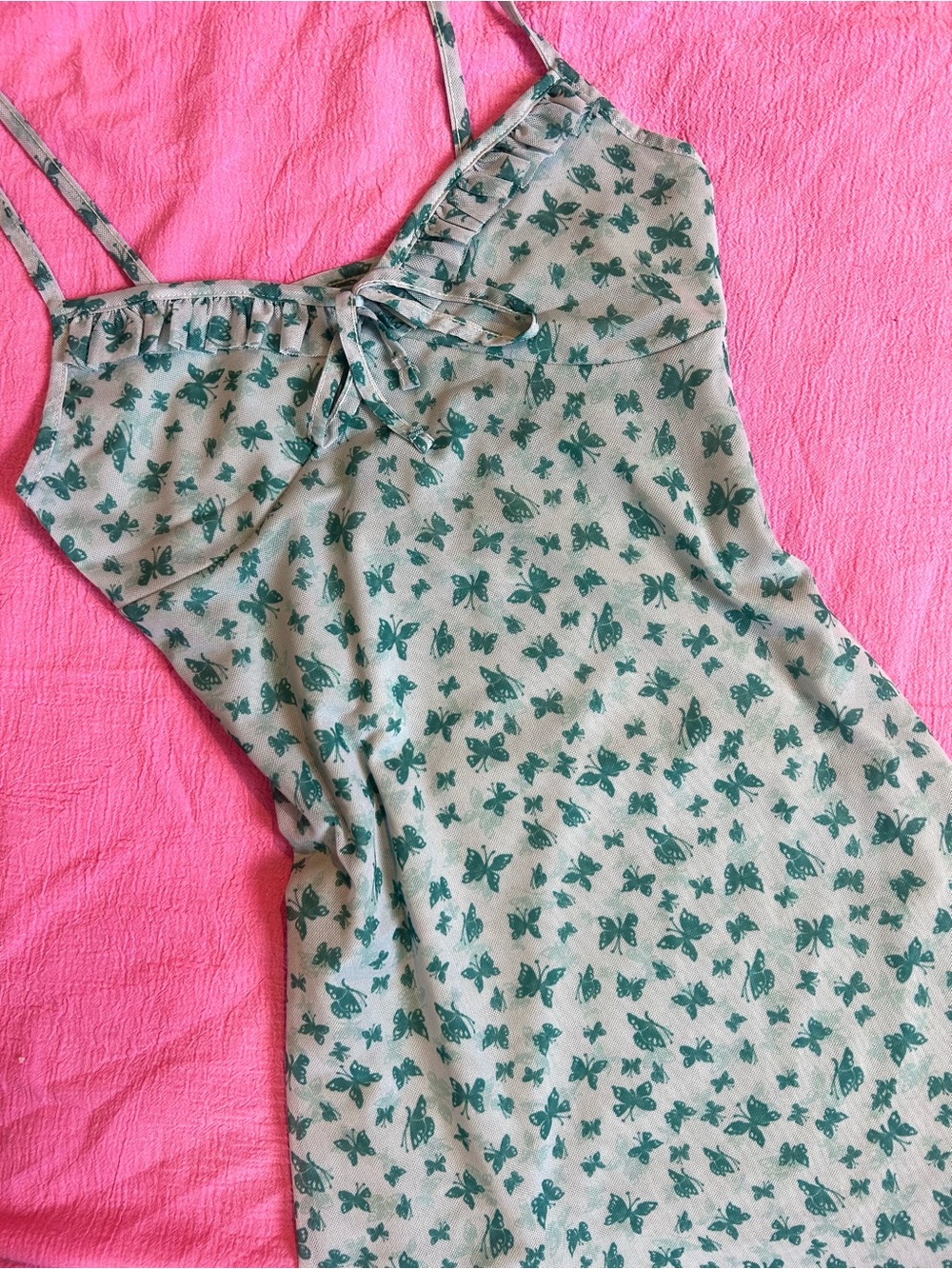 UO Blue Butterfly Ruffled Mini Dress